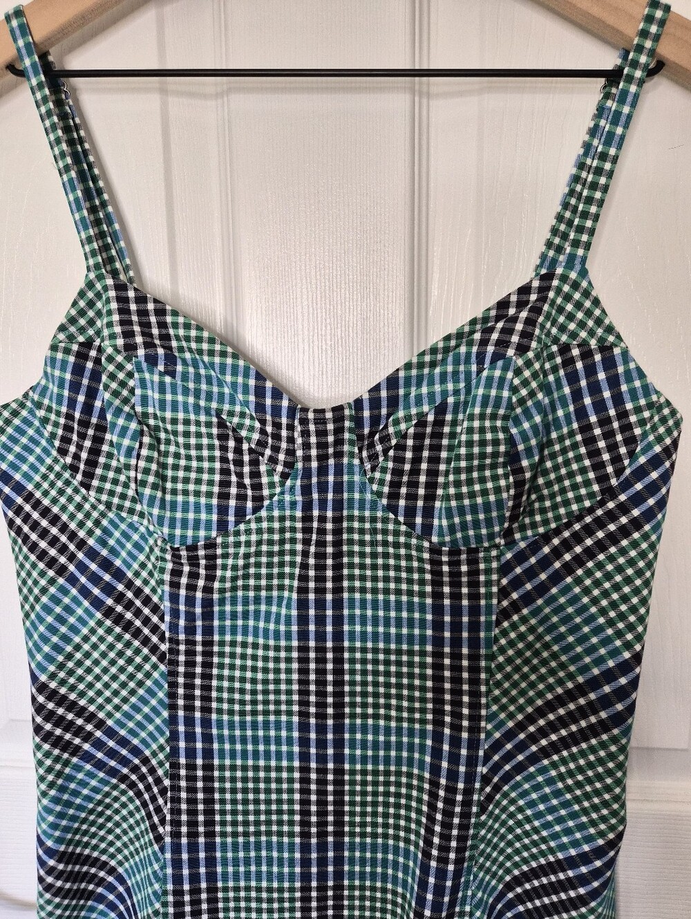 Urban Outfitters Plaid Mini Strappy Dress Green/Blue/Black Cotton Blend Size L - Picture 5 of 12